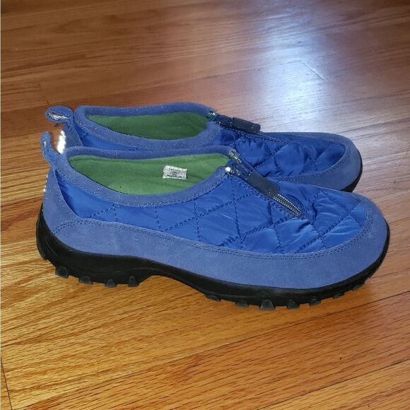 LANDS END Blue Quilted & Suede Zip Up Comfort Walking Shoes - Picture 1 of 7
